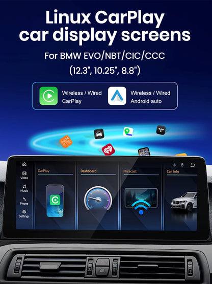 JoyeAuto BMW Linux Screen Upgrade with Wireless Apple CarPlay & Android Auto | 8.8 / 10.25 / 12.3 HD Touch Display
