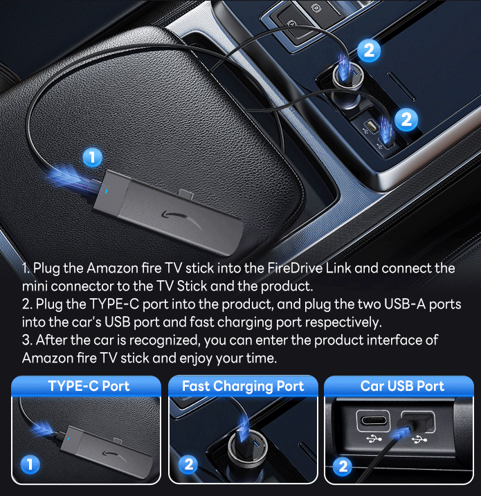 Carlinkit Fire Drive Use CarPlay to HDMI Cable to Enjoy Streaming, in-car Audio & Video Specially Designed for Amazon Fire TV Stick
