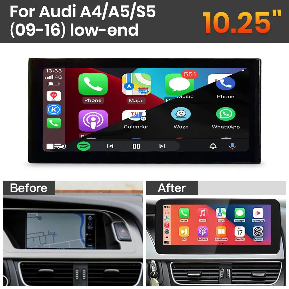 JoyeAuto Audi Linux Screen Upgrade with Wireless Apple CarPlay & Android Auto | 8.8" / 10.25" / 12.3" HD Touch Display