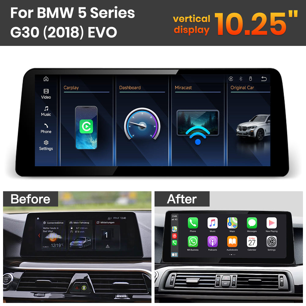 JoyeAuto BMW Linux Screen Upgrade with Wireless Apple CarPlay & Android Auto | 8.8" / 10.25" / 12.3" HD Touch Display
