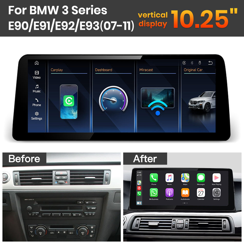 JoyeAuto BMW Linux Screen Upgrade with Wireless Apple CarPlay & Android Auto | 8.8" / 10.25" / 12.3" HD Touch Display