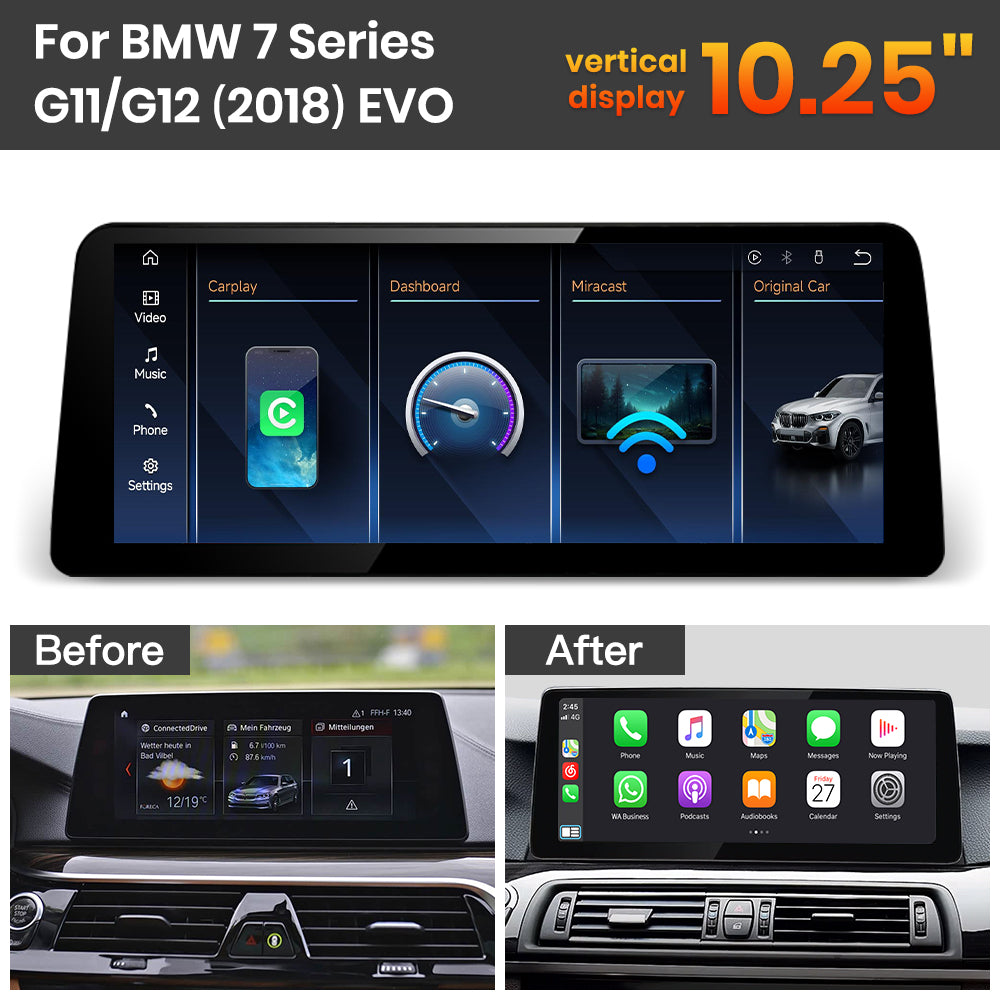 JoyeAuto BMW Linux Screen Upgrade with Wireless Apple CarPlay & Android Auto | 8.8" / 10.25" / 12.3" HD Touch Display
