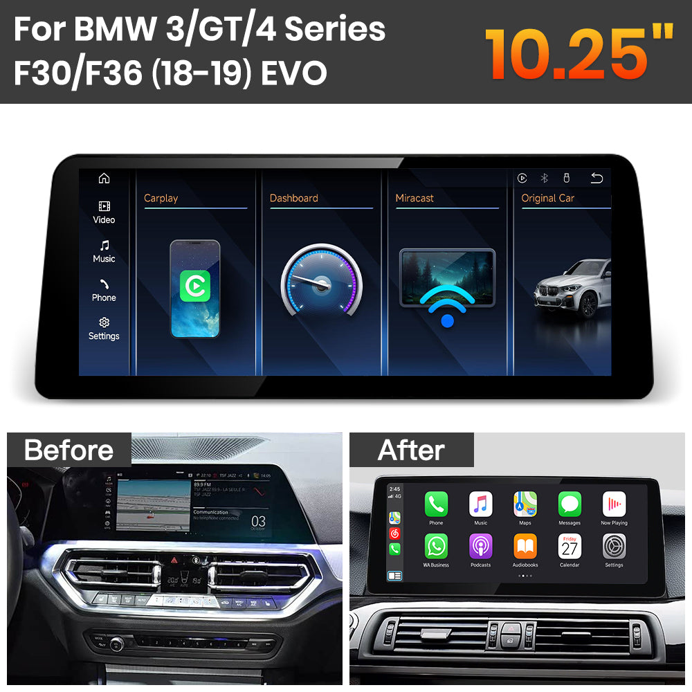 JoyeAuto BMW Linux Screen Upgrade with Wireless Apple CarPlay & Android Auto | 8.8" / 10.25" / 12.3" HD Touch Display