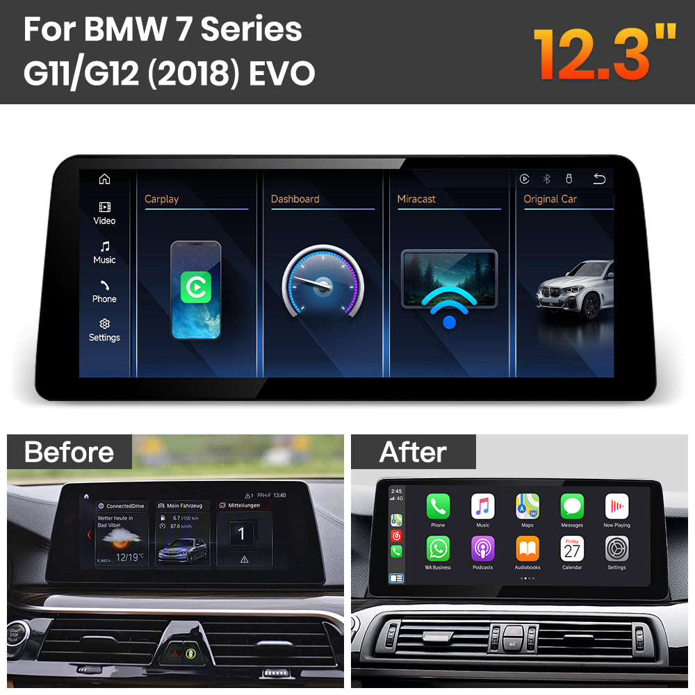 JoyeAuto BMW Linux Screen Upgrade with Wireless Apple CarPlay & Android Auto | 8.8" / 10.25" / 12.3" HD Touch Display