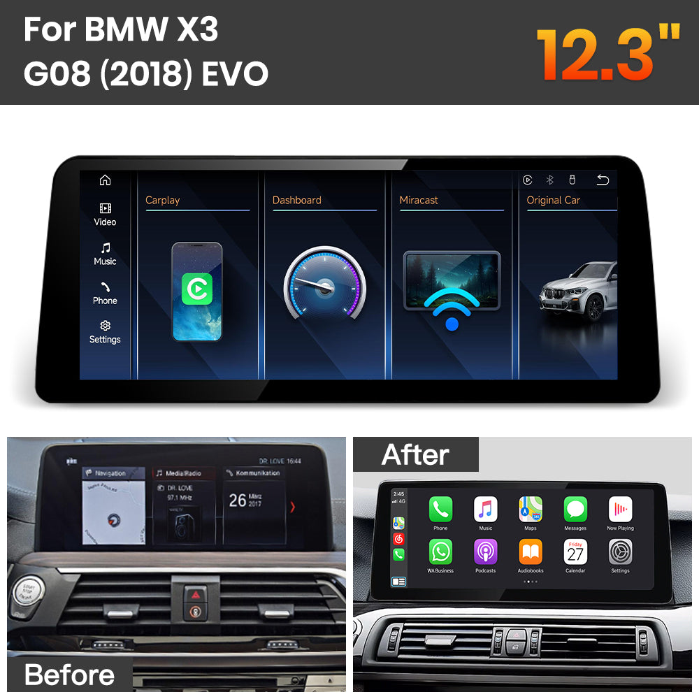 JoyeAuto BMW Linux Screen Upgrade with Wireless Apple CarPlay & Android Auto | 8.8" / 10.25" / 12.3" HD Touch Display