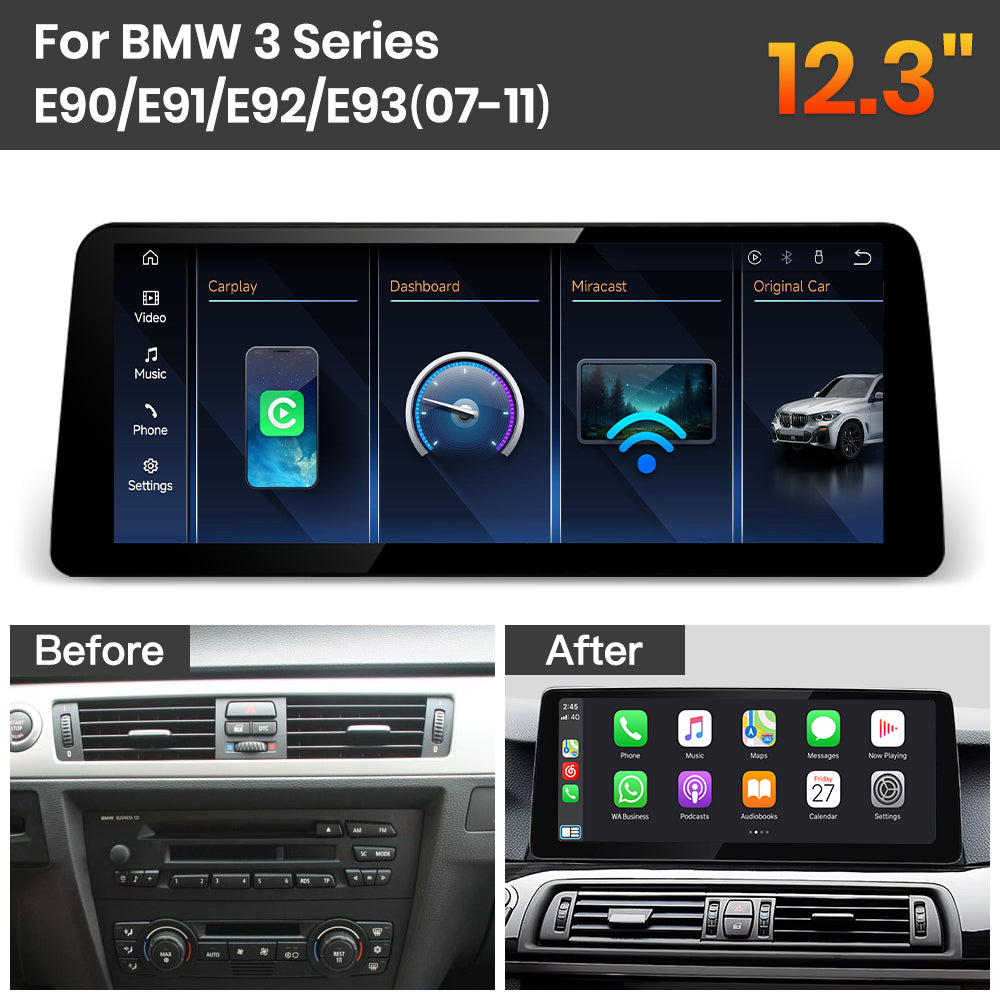 JoyeAuto BMW Linux Screen Upgrade with Wireless Apple CarPlay & Android Auto | 8.8" / 10.25" / 12.3" HD Touch Display