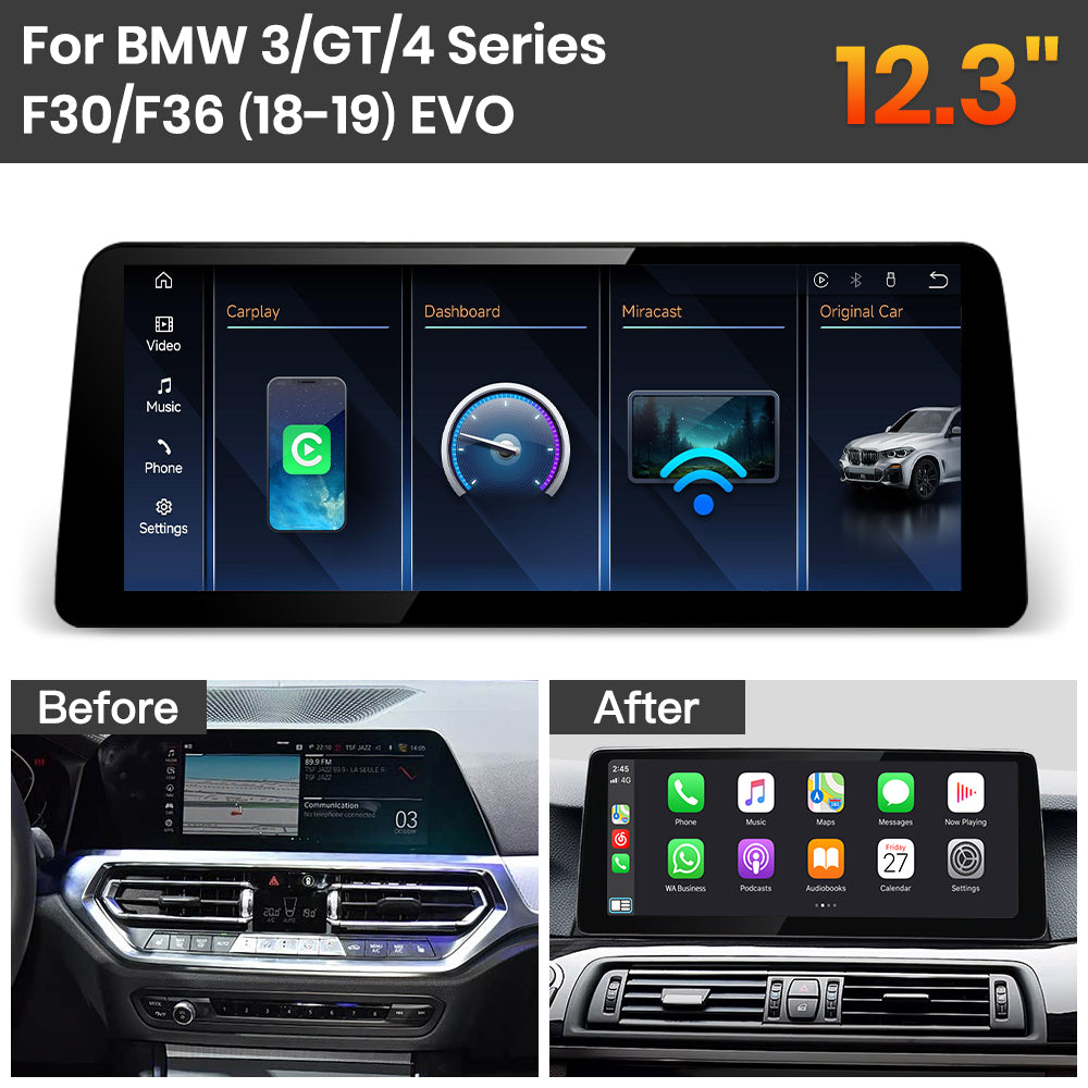 JoyeAuto BMW Linux Screen Upgrade with Wireless Apple CarPlay & Android Auto | 8.8" / 10.25" / 12.3" HD Touch Display