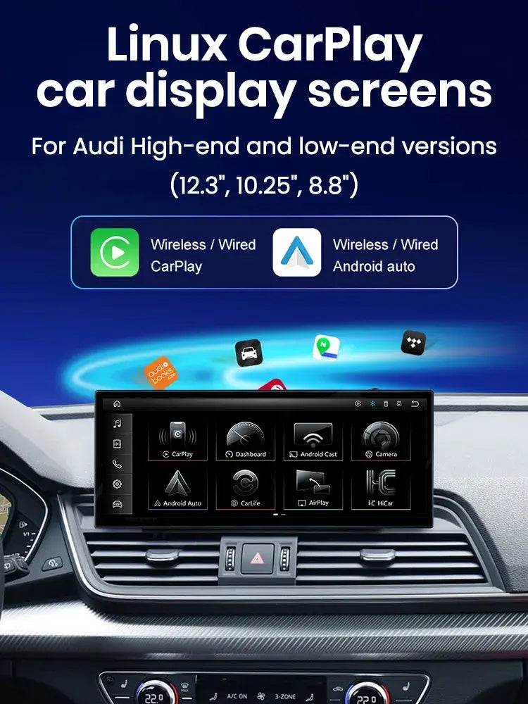 JoyeAuto Audi Linux Screen Upgrade with Wireless Apple CarPlay & Android Auto | 8.8" / 10.25" / 12.3" HD Touch Display