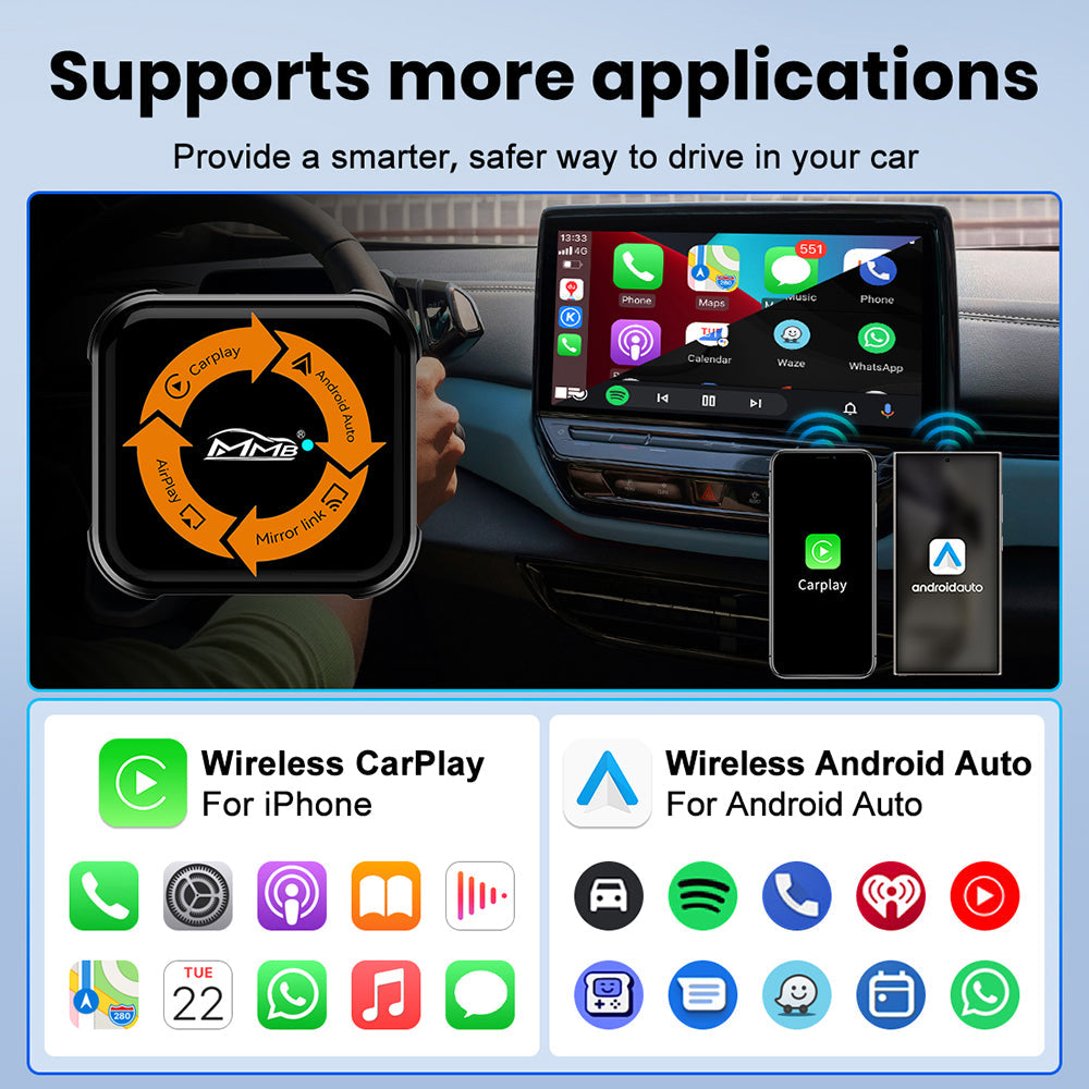 MMB Mini Max Wired to Wireless Bluetooth WiFi CarPlay Android Auto Adapter
