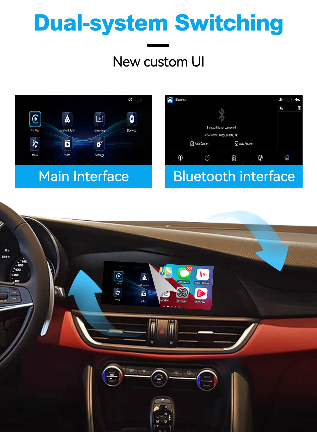Wireless Apple CarPlay Android Auto Interface for Alfa Romeo Giulia Stelvio 2017-2020 | AirPlay iOS Android Mirror Link Plug & Play Retrofit(WZAF-1)