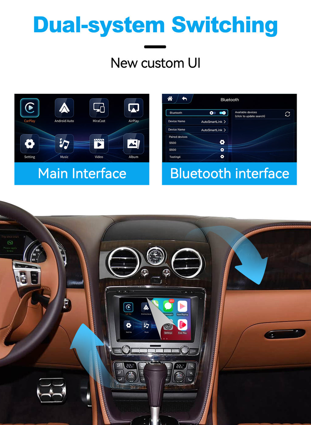 Wireless CarPlay Android Auto Interface for Bentley Continental Flying Spur 2012-2017 | Apple CarPlay Retrofit Module(WZBT-1)