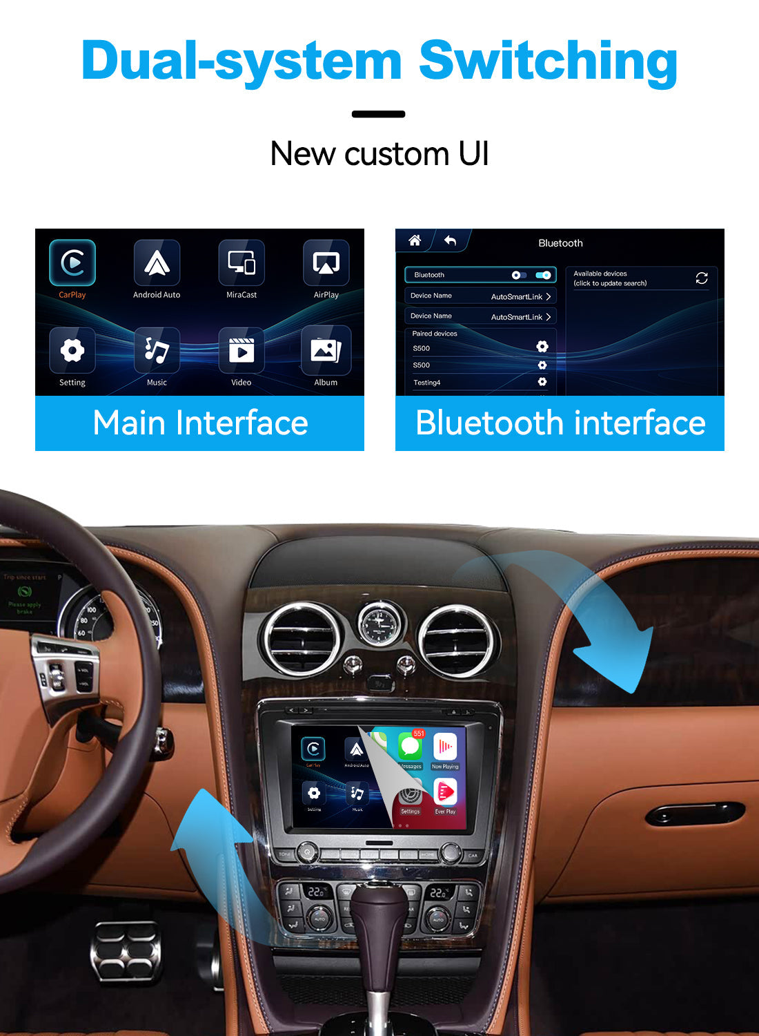 Wireless CarPlay Android Auto Interface for Bentley Continental Flying Spur 2012-2017 | Apple CarPlay Retrofit Module(WZBT-1)