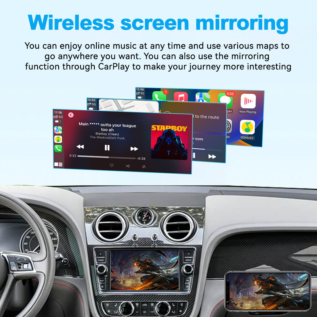 Wireless Apple CarPlay Android Auto Interface for Bentley Bentayga 2016-2019 | AirPlay iOS Android Mirror Link Plug & Play Retrofit Module(WZBT-3)