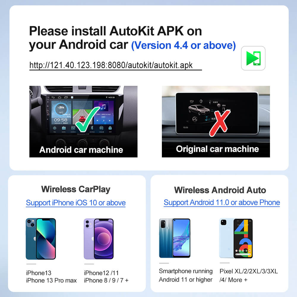 Carlinkit CCPA USB Dongle for Aftermarket Android Screen Head Unit with  Wireless CarPlay Android Auto and Mirroring Function