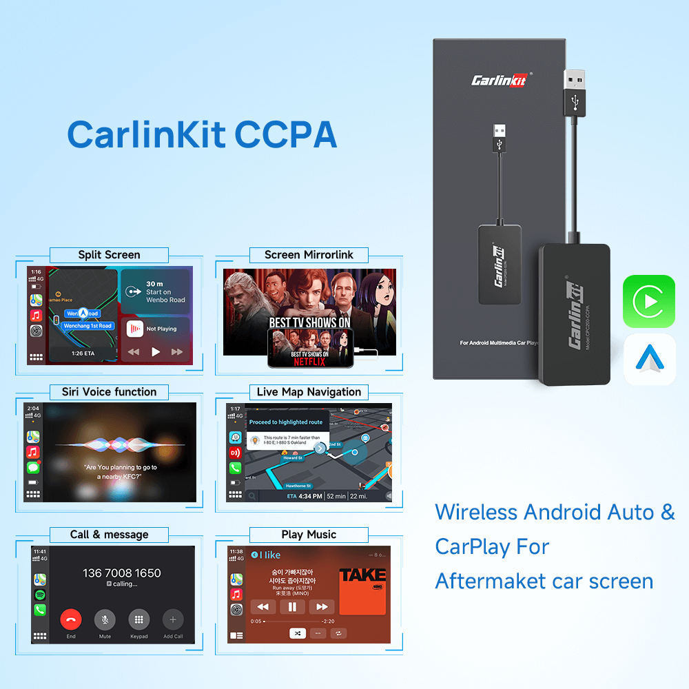 Carlinkit CCPA USB Dongle for Aftermarket Android Screen Head Unit with  Wireless CarPlay Android Auto and Mirroring Function