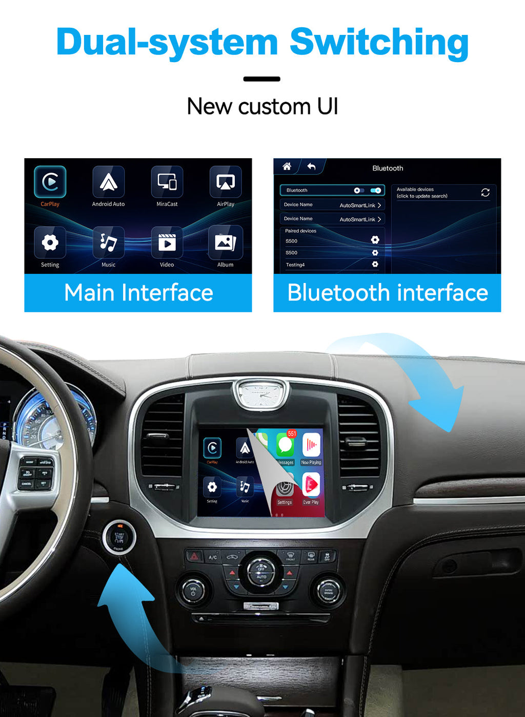 Wireless Apple CarPlay Android Auto Interface for Chrysler 300C 2012-2016 | AirPlay iOS Android Mirror Link Plug & Play Retrofit Module(wzcl-1)