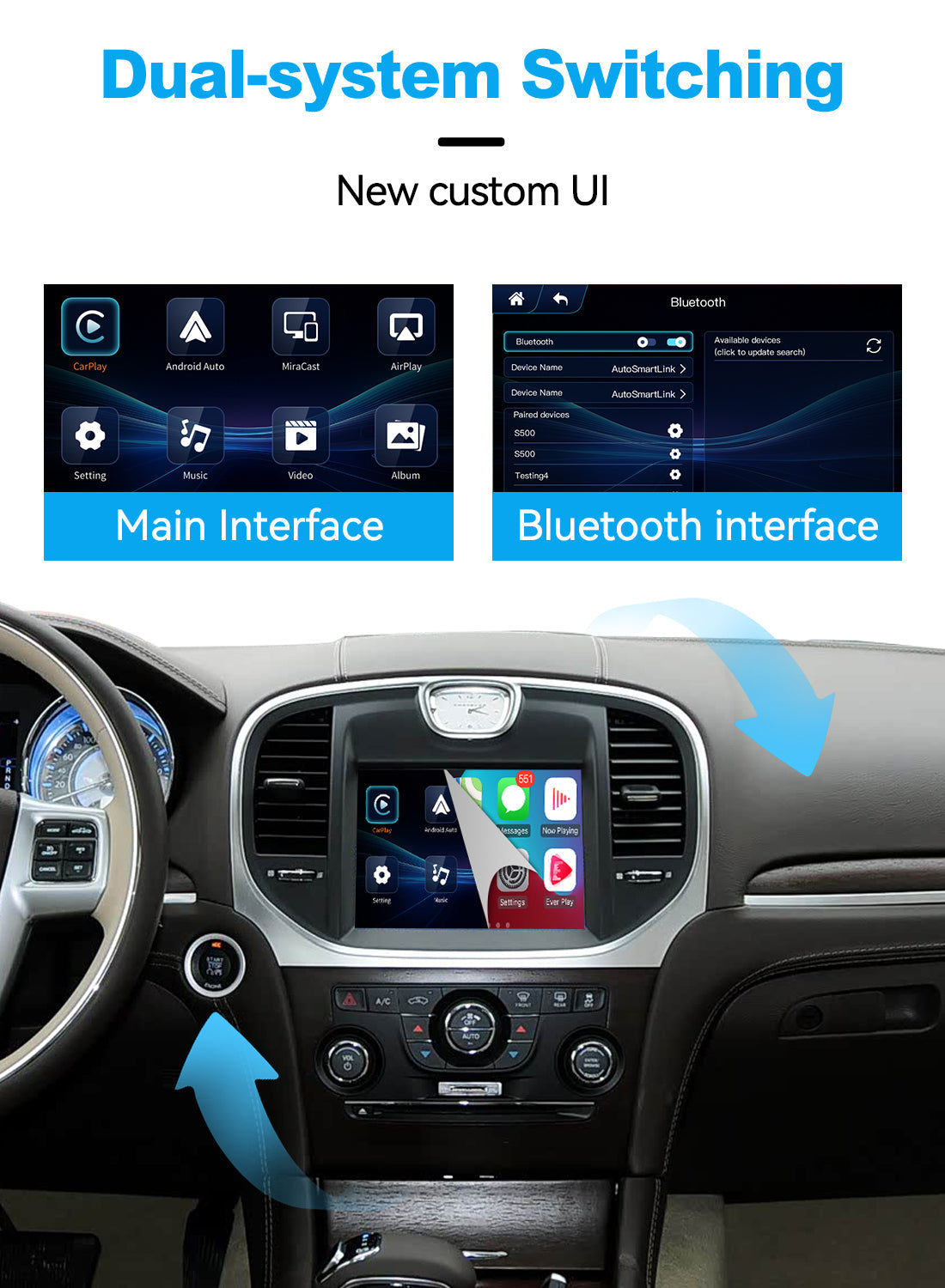 Wireless Apple CarPlay Android Auto Interface for Chrysler 300C 2012-2016 | AirPlay iOS Android Mirror Link Plug & Play Retrofit Module(wzcl-1)