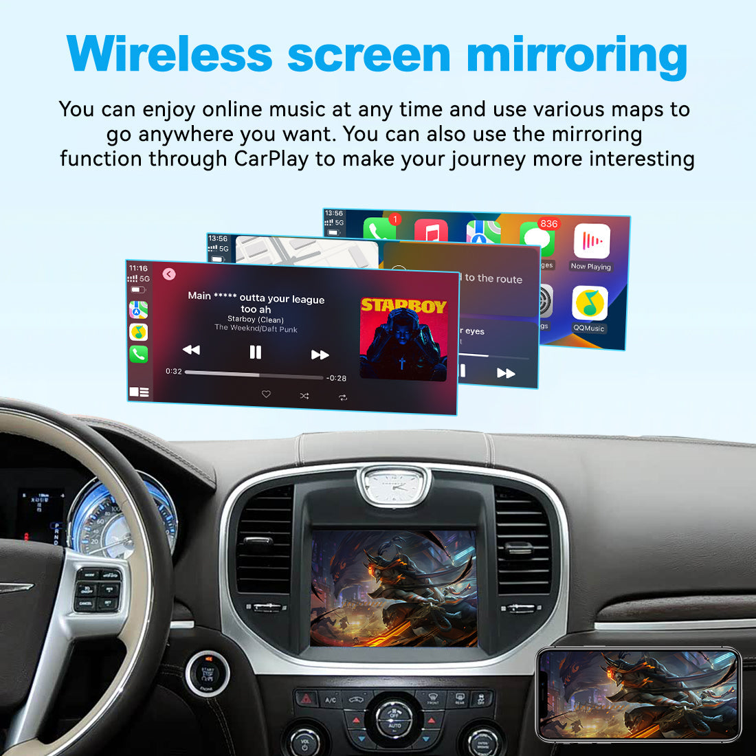 Wireless Apple CarPlay Android Auto Interface for Chrysler 300C 2012-2016 | AirPlay iOS Android Mirror Link Plug & Play Retrofit Module(wzcl-1)