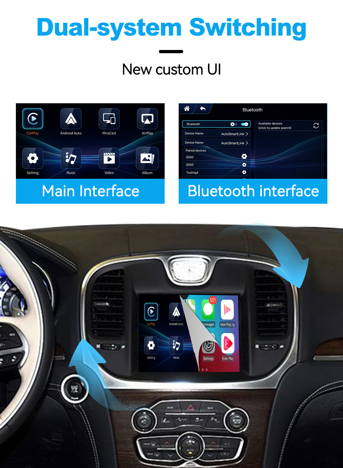 Wireless Apple CarPlay Android Auto Interface for Chrysler 300C 2014-2016 | AirPlay iOS Android Mirror Link Plug & Play Retrofit Module(WZCL-2)