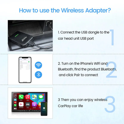 CarlinKit 3.0 U2W Plus Wireless Carplay Adapter for OEM Factory Wired Carplay Car