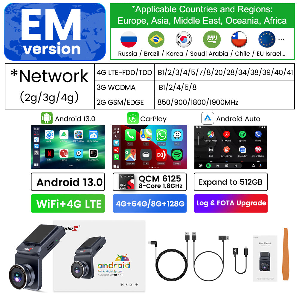 CarlinKit AI Box Dash Cam with Wireless CarPlay & Wireless Android Auto Adapter