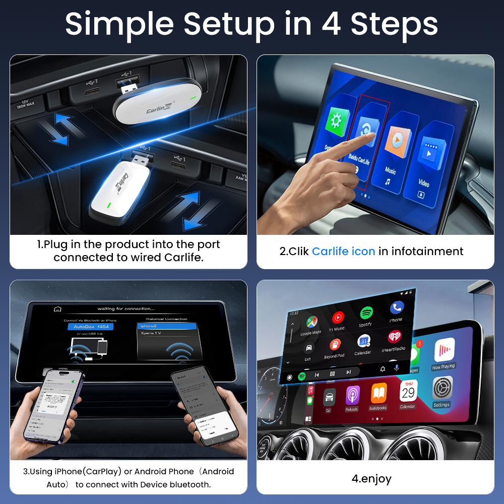 Carlinkit X1CA X2CA Baidu Carlife to Wireless CarPlay or Android Auto Adapter