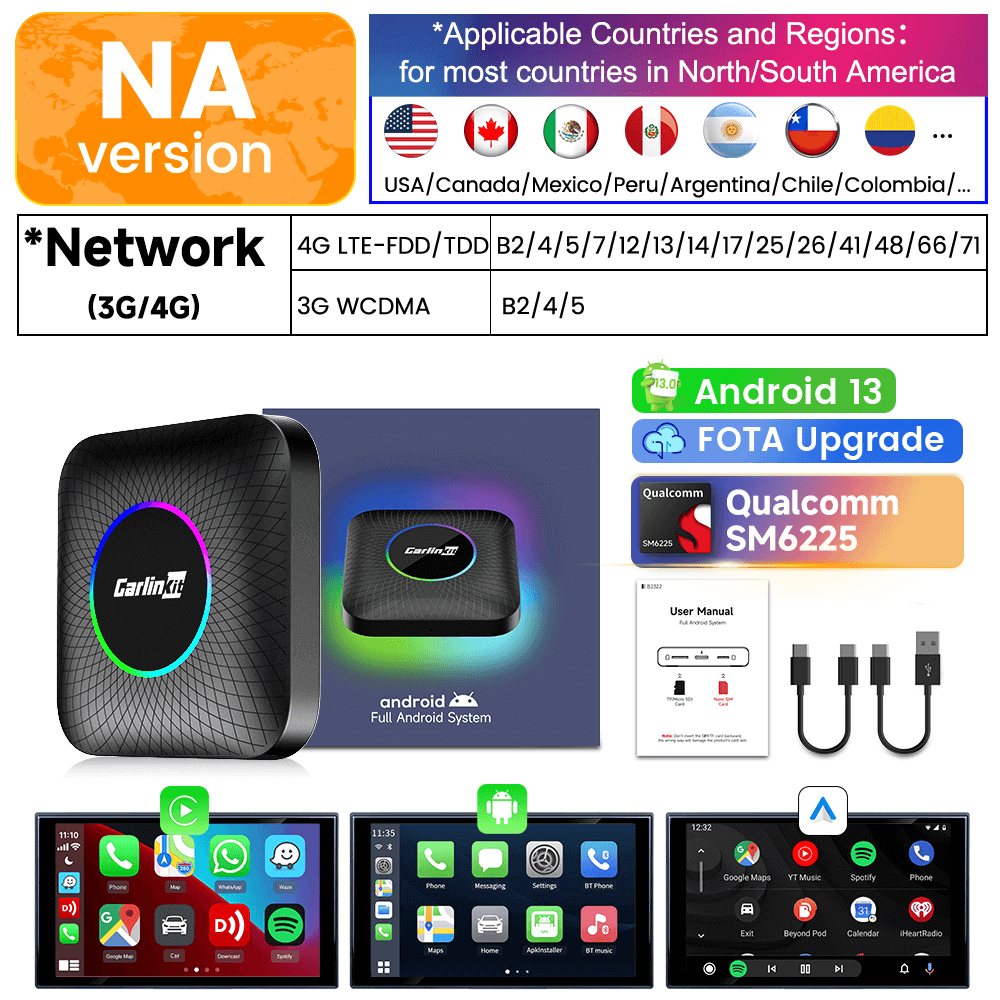 Tbox Led Multimedia Video Android13 AI Box Wireless CarPlay & Android Auto