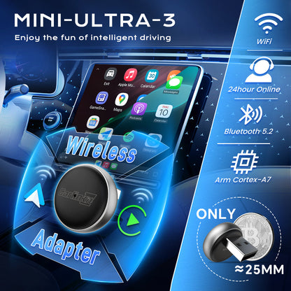 CarlinKit Mini Ultra 3 Wireless CarPlay & Android Auto Tiny Adapter