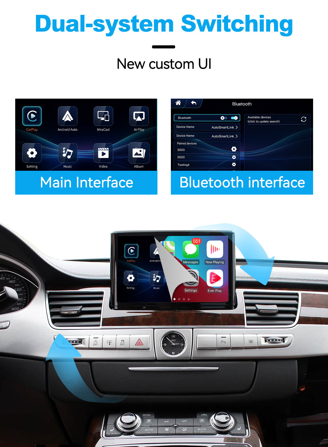 Wireless Apple CarPlay Interface for Audi A6 A7 A8 C7 MMI 3G / MIB2 RMC (2012-2017) – Android Auto AirPlay Retrofit(WZAU-4)