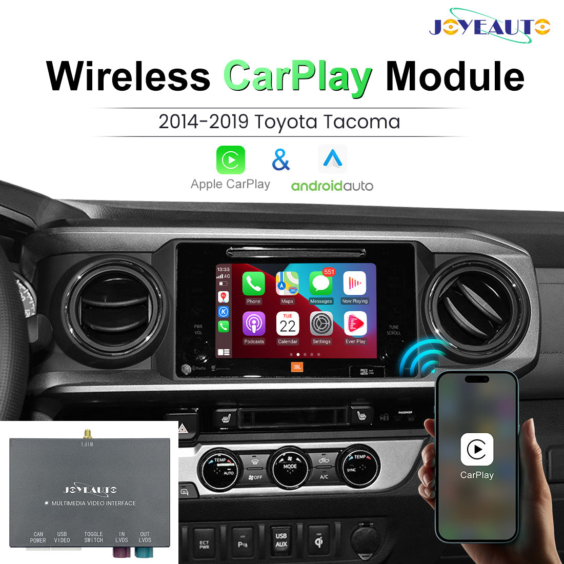 Wireless Apple CarPlay Android Auto Retrofit Module for 2014-2019 Toyota Tacoma Tundra Verso (WQTY-7)