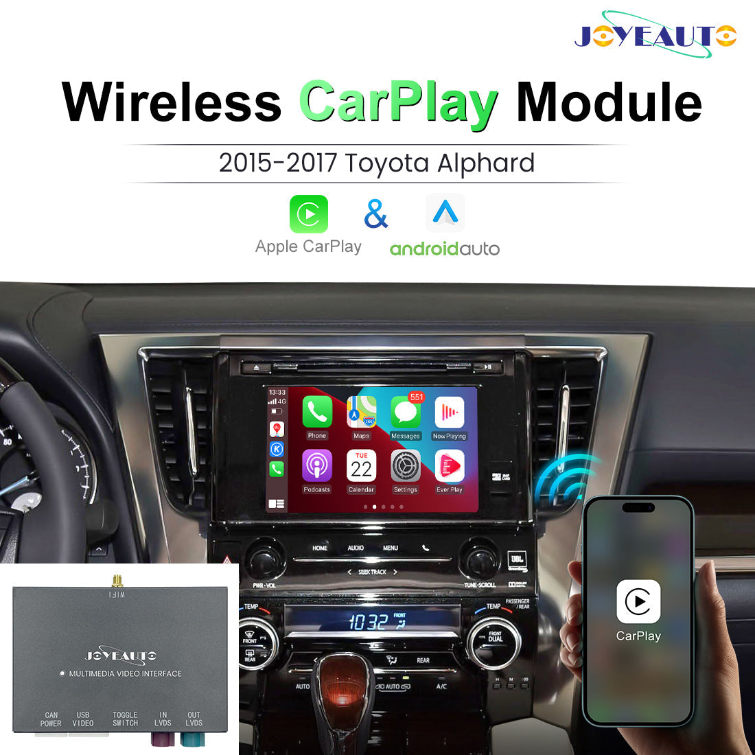 Wireless Apple CarPlay Android Auto Retrofit Module for 2015-2017 Toyota Alphard Sienna (WQTY-9)