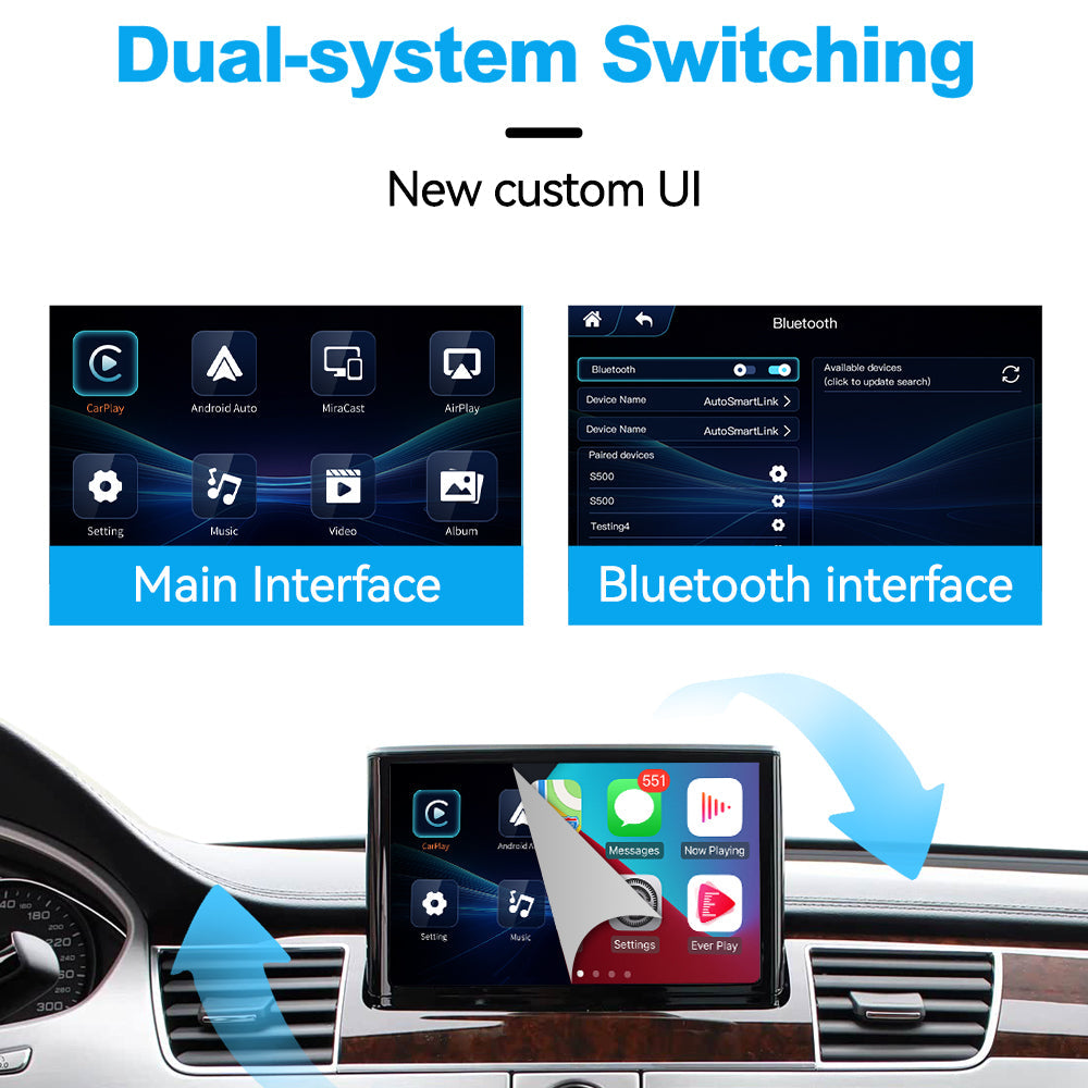 Wireless Apple CarPlay Interface for Audi MMI 3G / 3G+ – A4L A5 Q5 (2010-2016) / A6 A7 A8 Q7 C6 (2009-2011) Android Auto(WZAU-5)