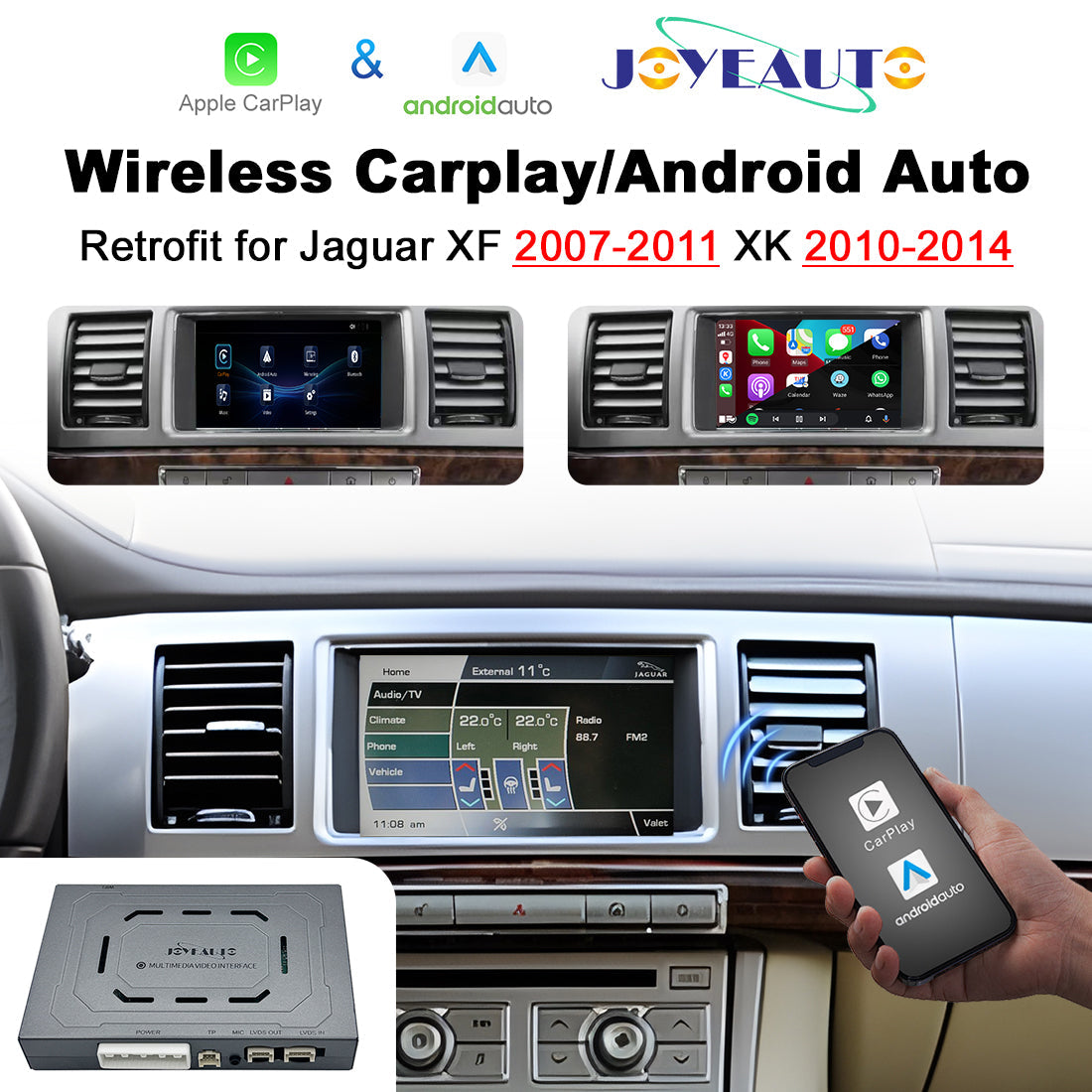 Wireless Apple CarPlay Android Auto Interface for Jaguar XF 2007-2011 XK 2010-2014 | AirPlay iOS Android Mirror Link Retrofit Module(WZLR-5)