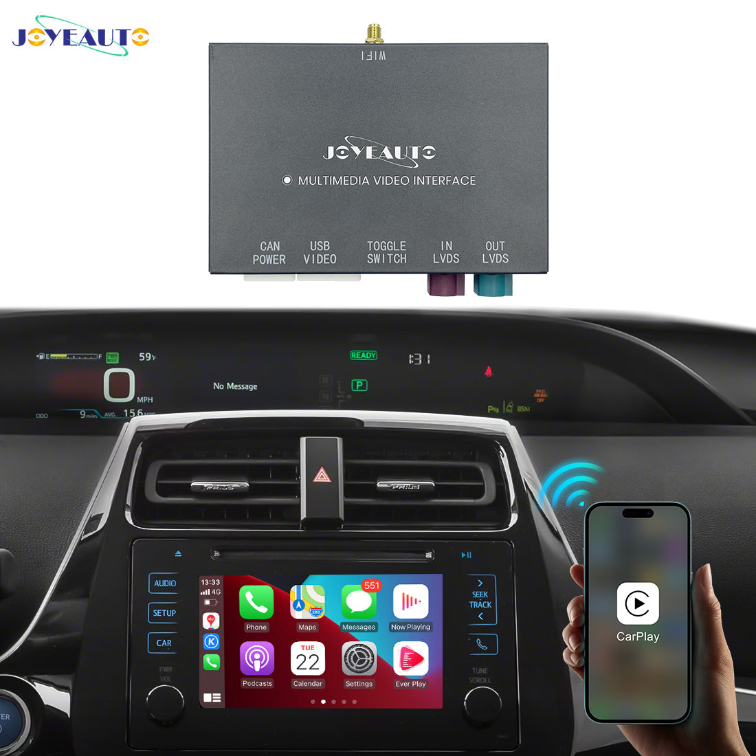 Wireless Apple CarPlay Android Auto Retrofit Module for 2018 Toyota C-HR (WQTY-12)