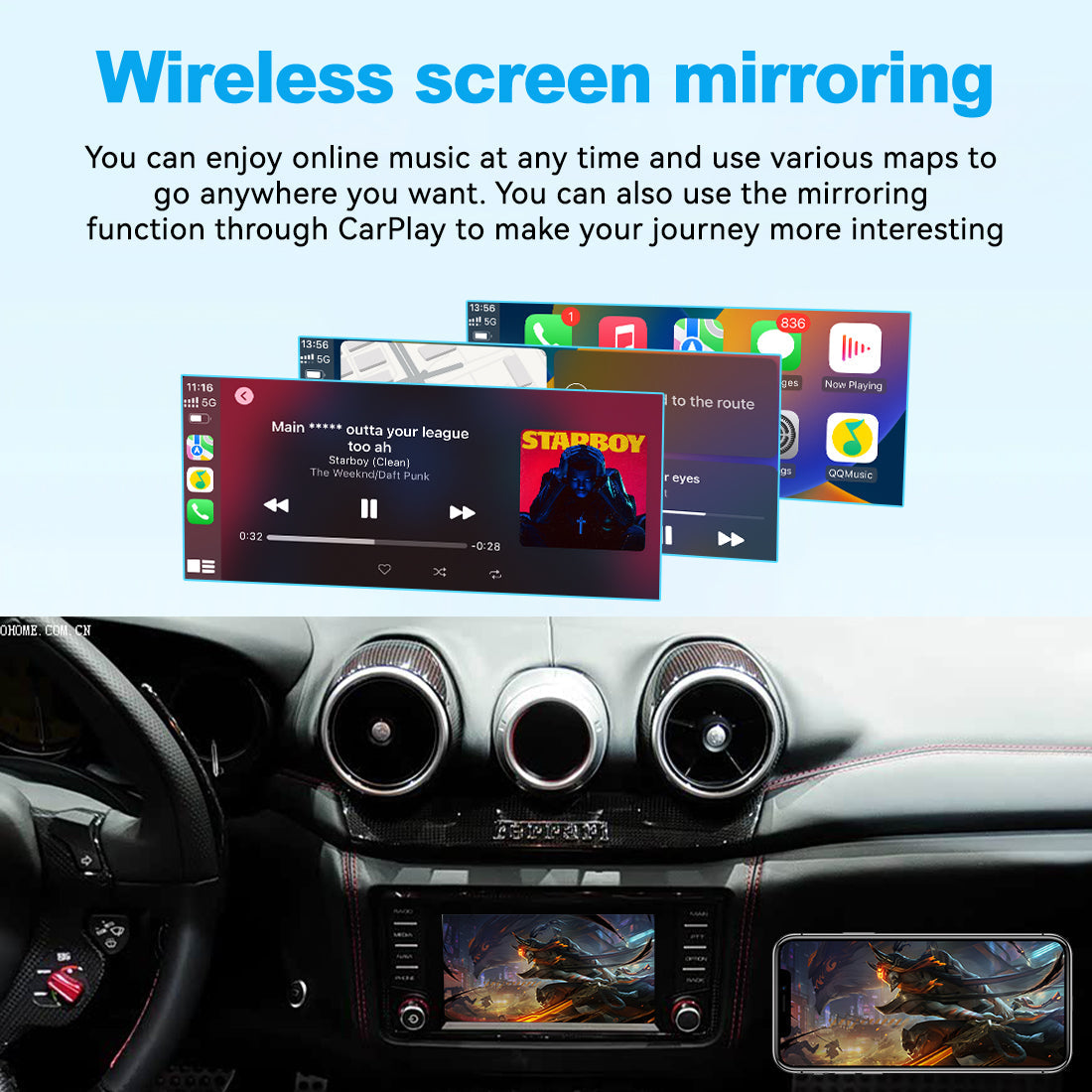 (WZFR-1)JoyeAuto Wireless Apple Carplay AirPlay Android Auto Mirror-Link Interface for 2015-2018 Ferrari California T Plug and Play - detail 9