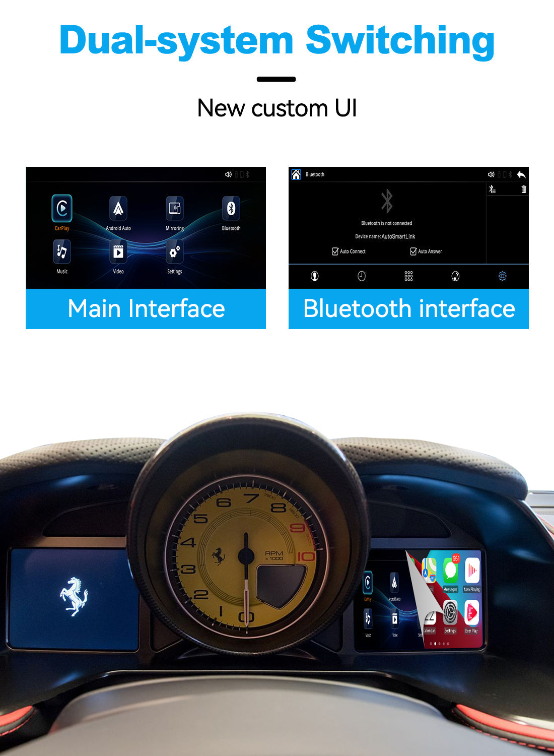 (WZFR-2)JoyeAuto Wireless Apple Carplay AirPlay Android Auto Mirror-Link Interface for Ferrari 458 Plug and Play - detail 5