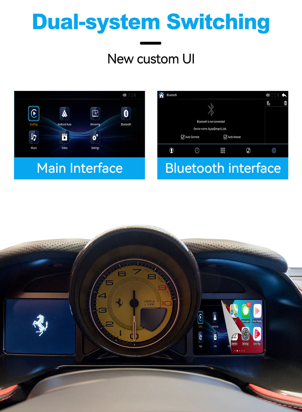 Wireless Apple CarPlay Android Auto Interface for Ferrari F8 812 | AirPlay iOS Android Mirror Link Plug & Play Retrofit Module(WZFR-4)