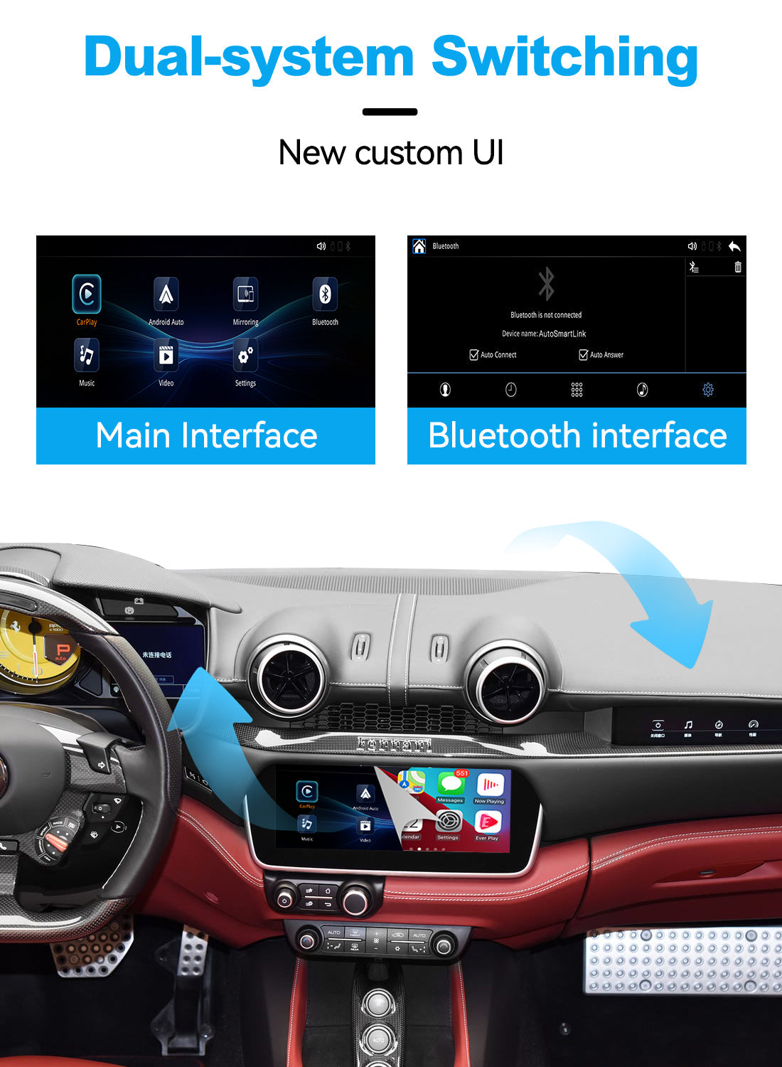 (WZFR-5)JoyeAuto Wireless Apple Carplay AirPlay Android Auto Mirror-Link Interface for Ferrari Protofino GTC4 Plug and Play - detail 4
