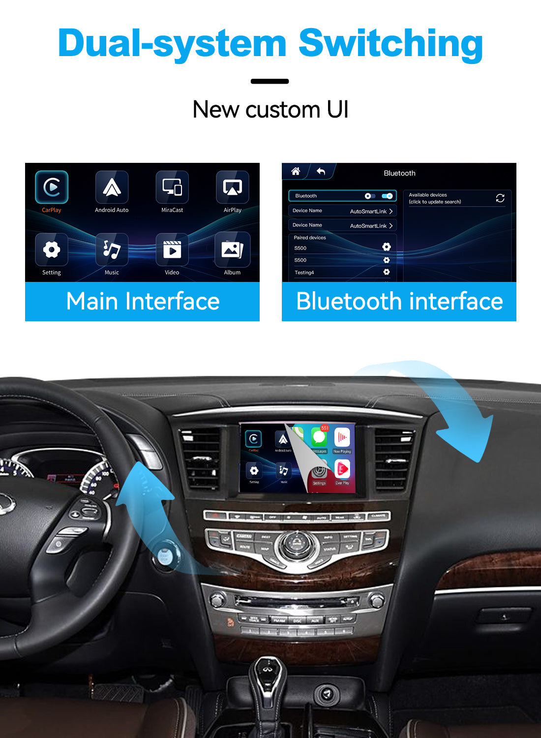 Wireless CarPlay Android Auto Interface for Infiniti QX60 Q70 2015-2019 | Apple CarPlay Retrofit Module(WZIN-2)