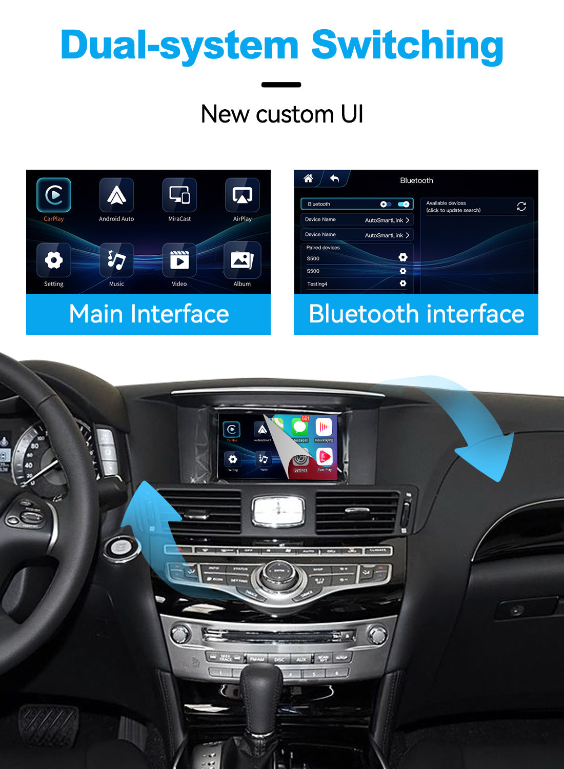 Wireless CarPlay Android Auto Interface for Infiniti QX70 Q70 G35 G37 FX35 FX50 EX25 EX35 | Apple CarPlay Retrofit Module(WZIN-3)