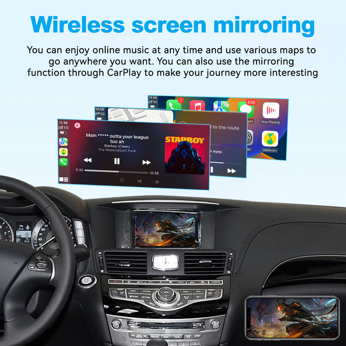 Wireless CarPlay Android Auto Interface for Infiniti QX70 Q70 G35 G37 FX35 FX50 EX25 EX35 | Apple CarPlay Retrofit Module(WZIN-3)