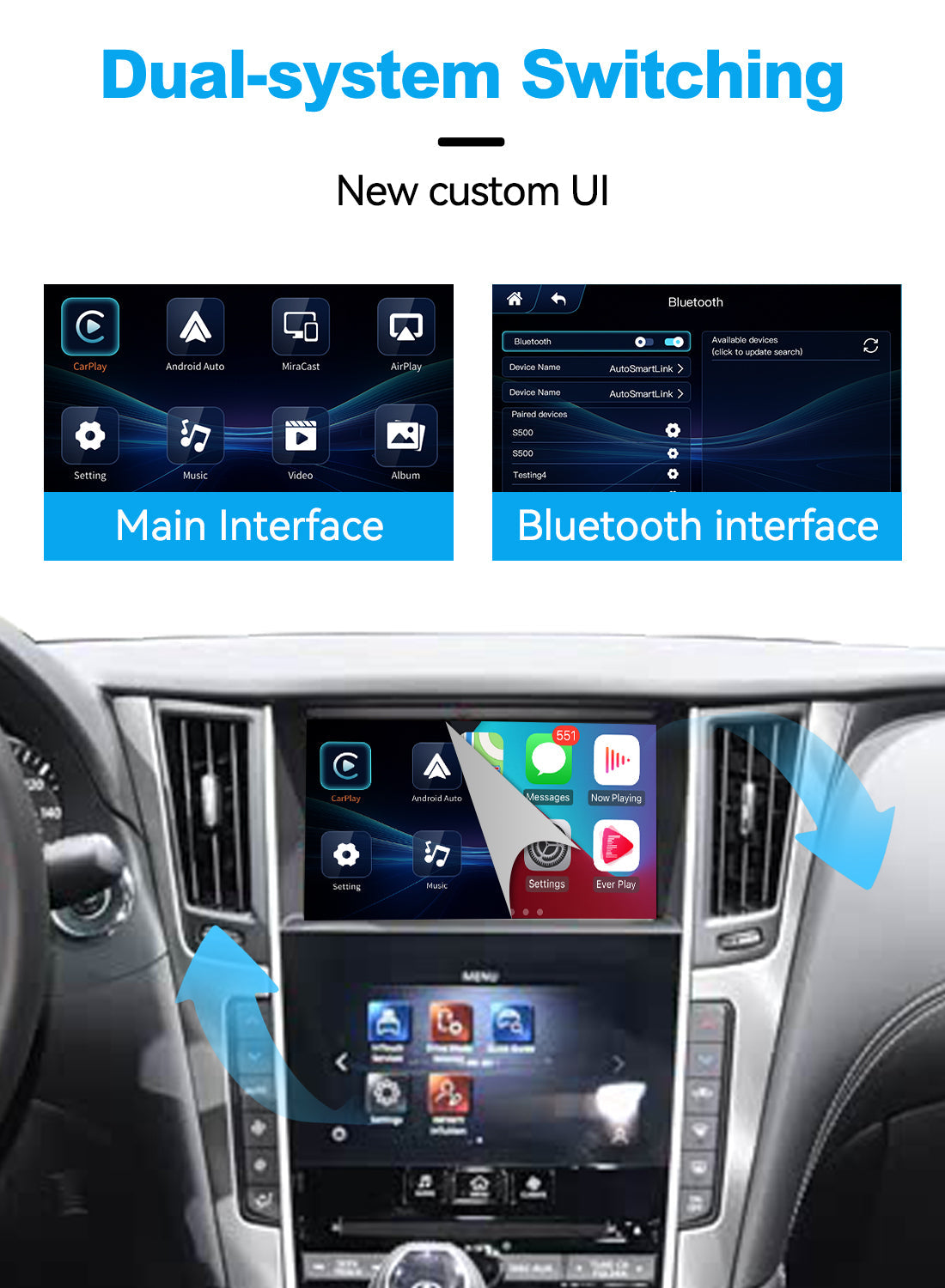 Wireless Apple CarPlay Android Auto Interface for Infiniti 2020-2024 Q50 Q60 Q50L | AirPlay(WZIN-5)S Android Mirror Link Retrofit Module