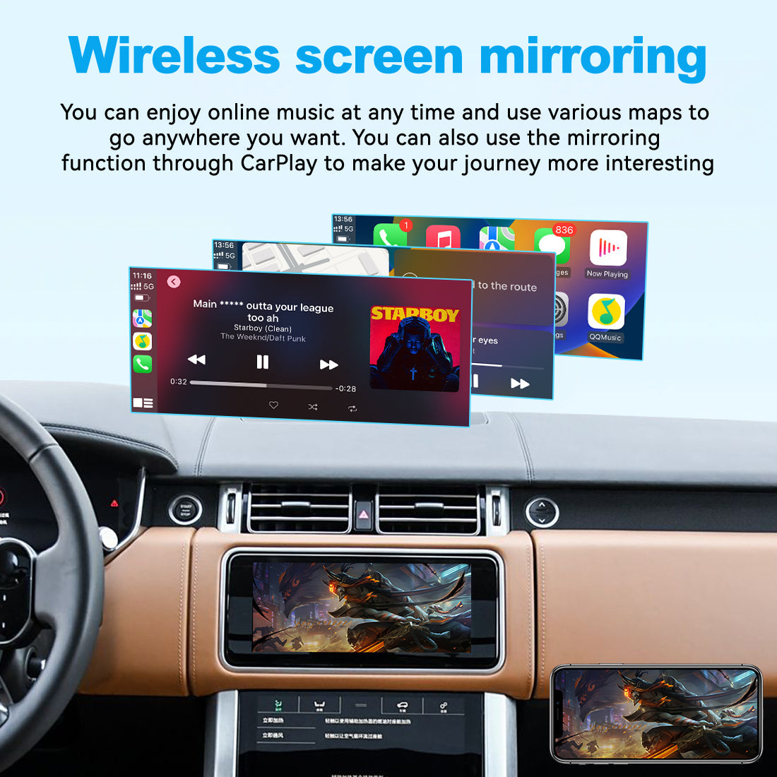 (WZLR-4) New JoyeAuto Wireless Apple Carplay AirPlay Android Auto Interface for 2016-2020 Land Rover Range Rover Evoque Freelander Discovery 4 XF XJ T-Type Jaguar 10.1 inch Harman Head Unit - detail 7