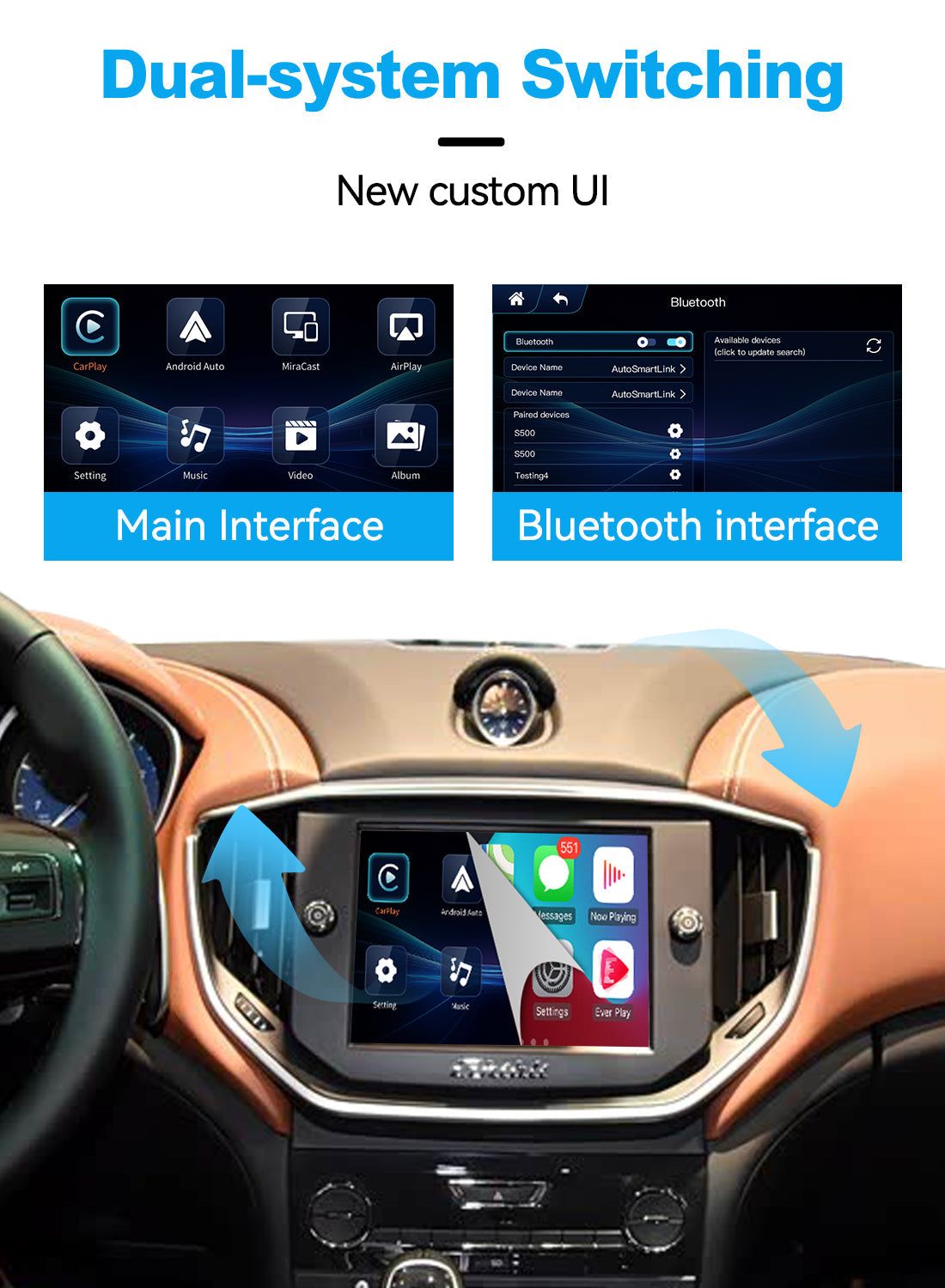 Wireless Apple CarPlay Android Auto Interface for Maserati Quattroporte & Ghibli (2014-2017) – with Rear Camera(WZMA-1)