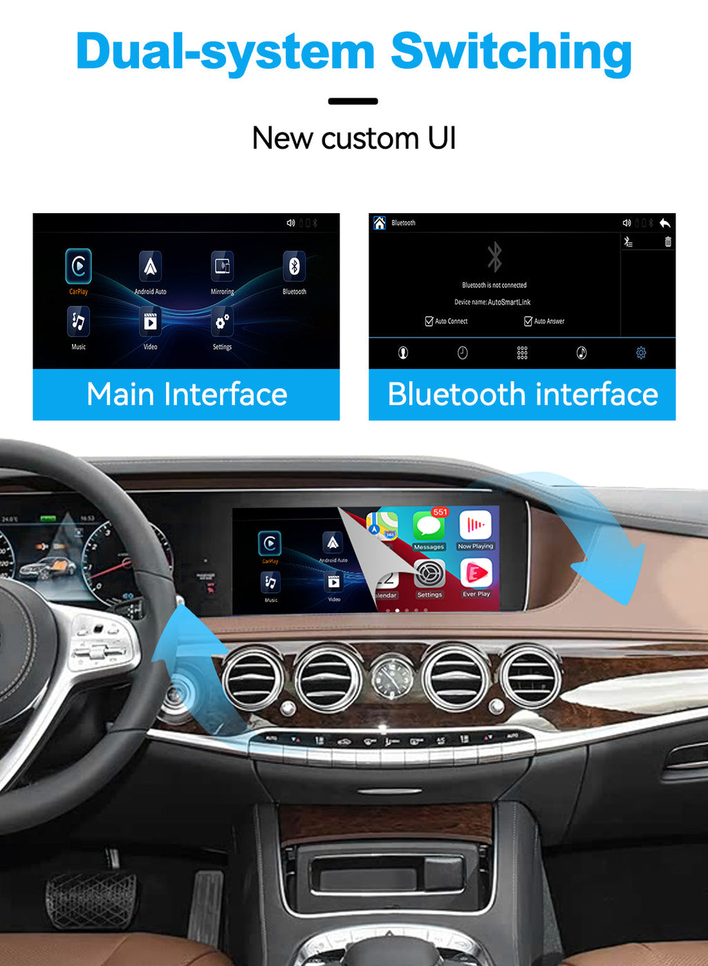 Wireless Apple CarPlay Android Auto Interface for Mercedes-Benz NTG5.5 2016-2020 | C E S Class W205 W212 W222 AMG AirPlay HiCar Mirror Link(WZME-4)