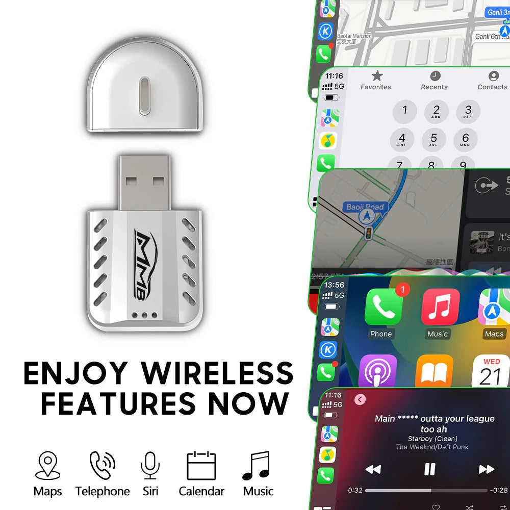 MMB Mini 2.0 Wired to Wireless Bluetooth WiFi CarPlay Adapter