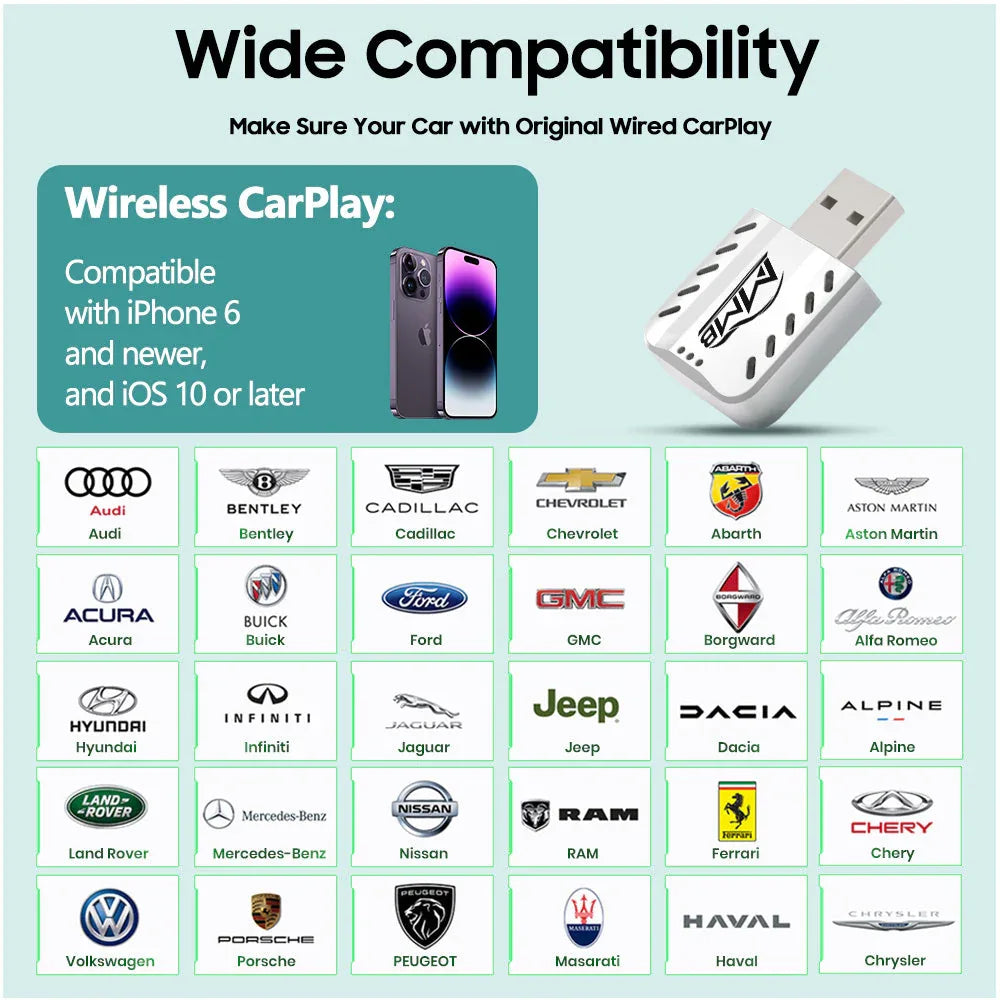 MMB Mini 2.0 Wired to Wireless Bluetooth WiFi CarPlay Adapter