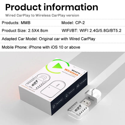 MMB Mini 2.0 Wired to Wireless Bluetooth WiFi CarPlay Adapter