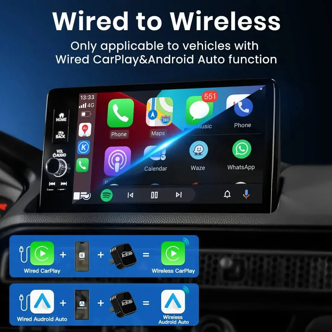 MMB Mini Ultra Wired to Wireless Bluetooth WiFi CarPlay Adapter