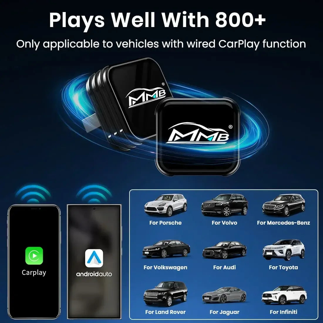 MMB Mini Ultra Wired to Wireless Bluetooth WiFi CarPlay Adapter
